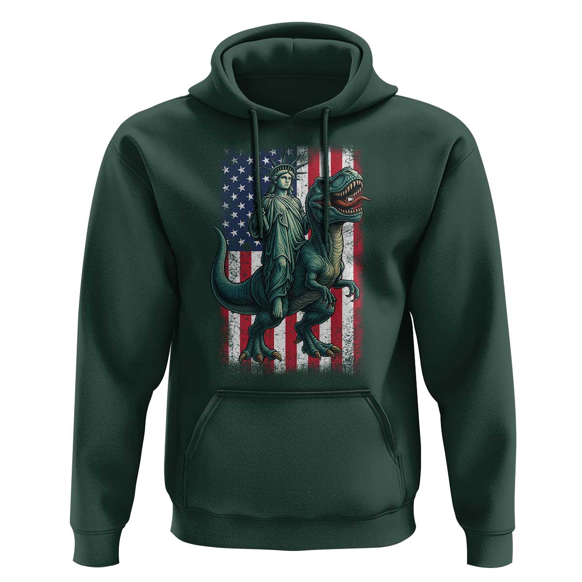Funny Dinosaur Statue Of Liberty 4th Of July Hoodie American Flag - Wonder Print Shop