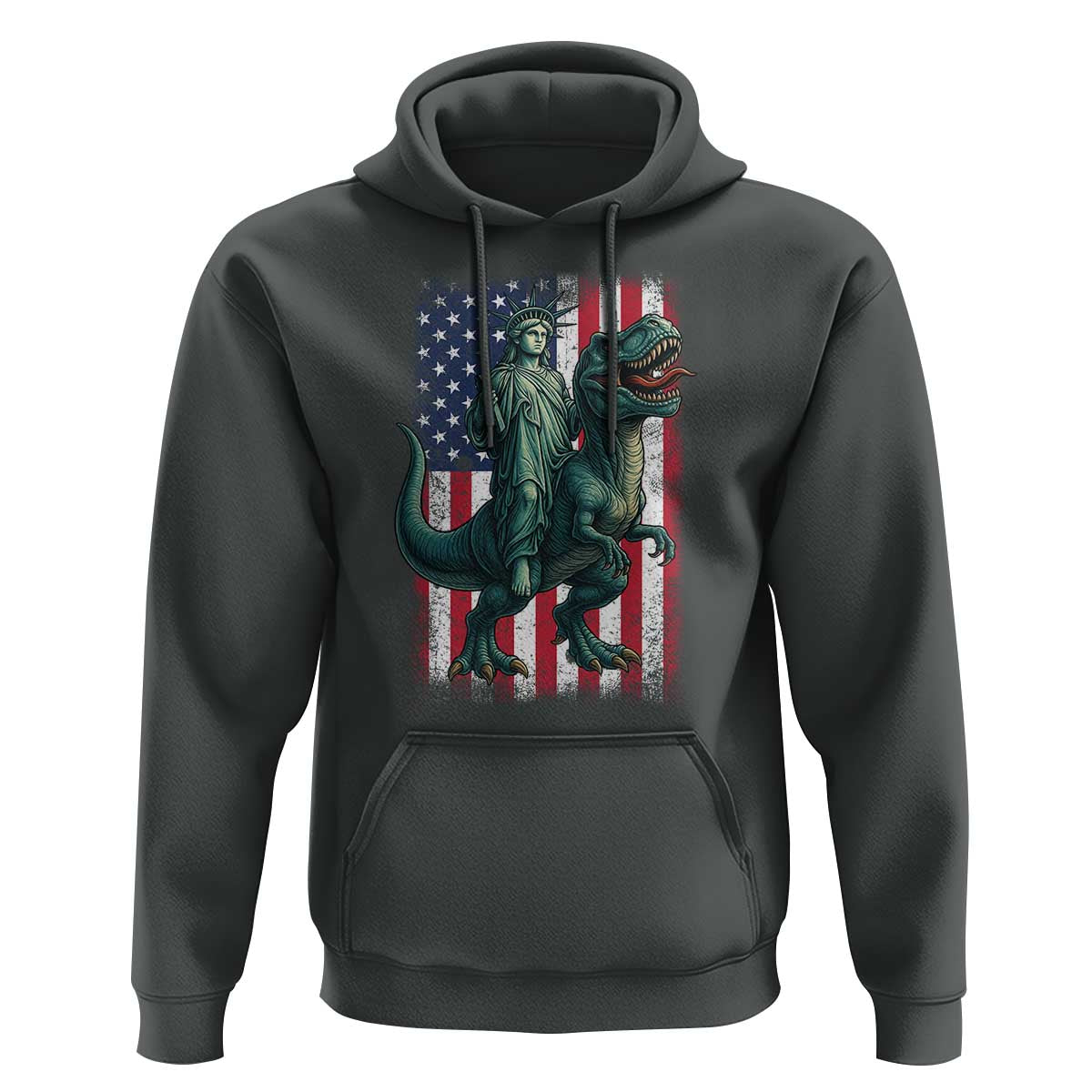 Funny Dinosaur Statue Of Liberty 4th Of July Hoodie American Flag - Wonder Print Shop