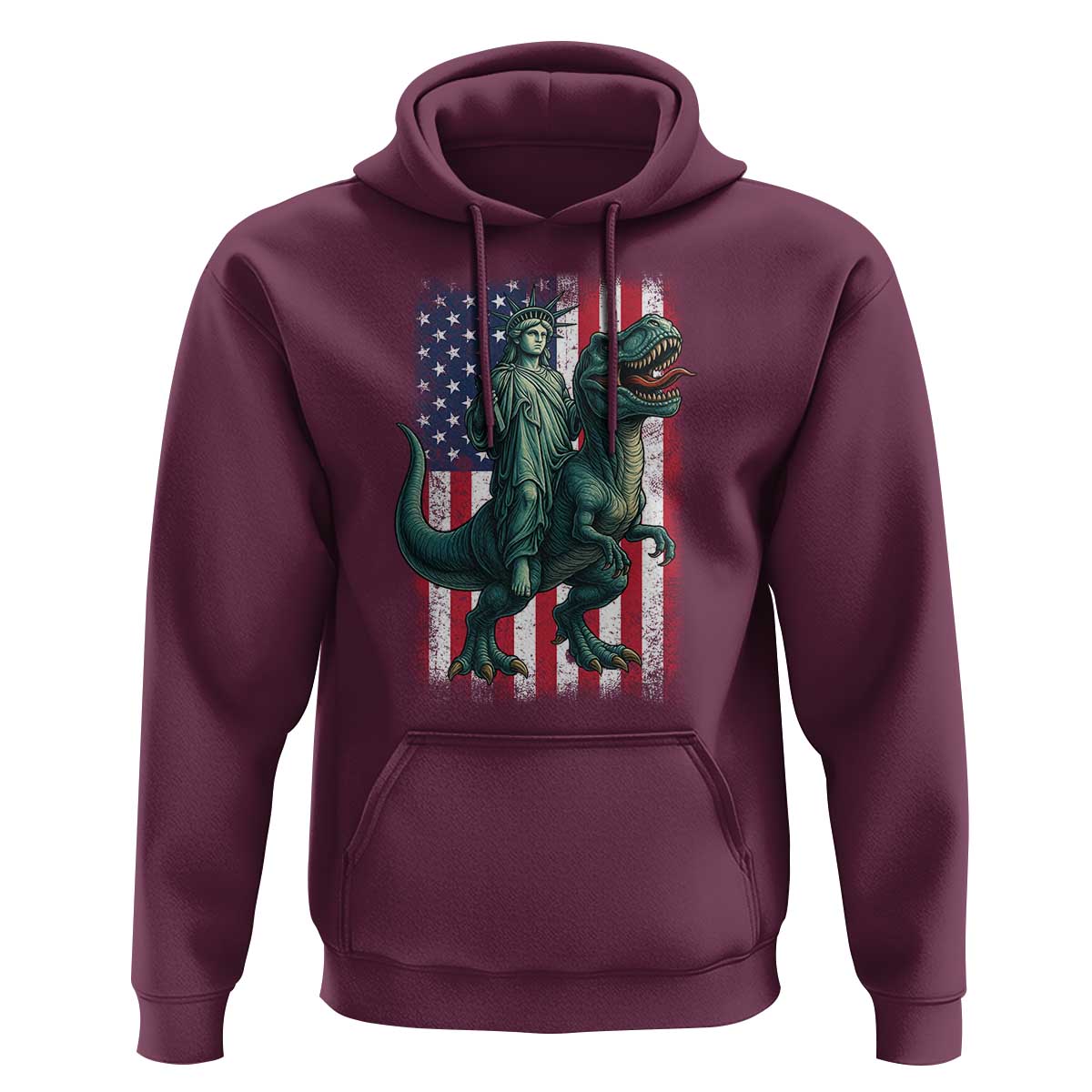 Funny Dinosaur Statue Of Liberty 4th Of July Hoodie American Flag - Wonder Print Shop