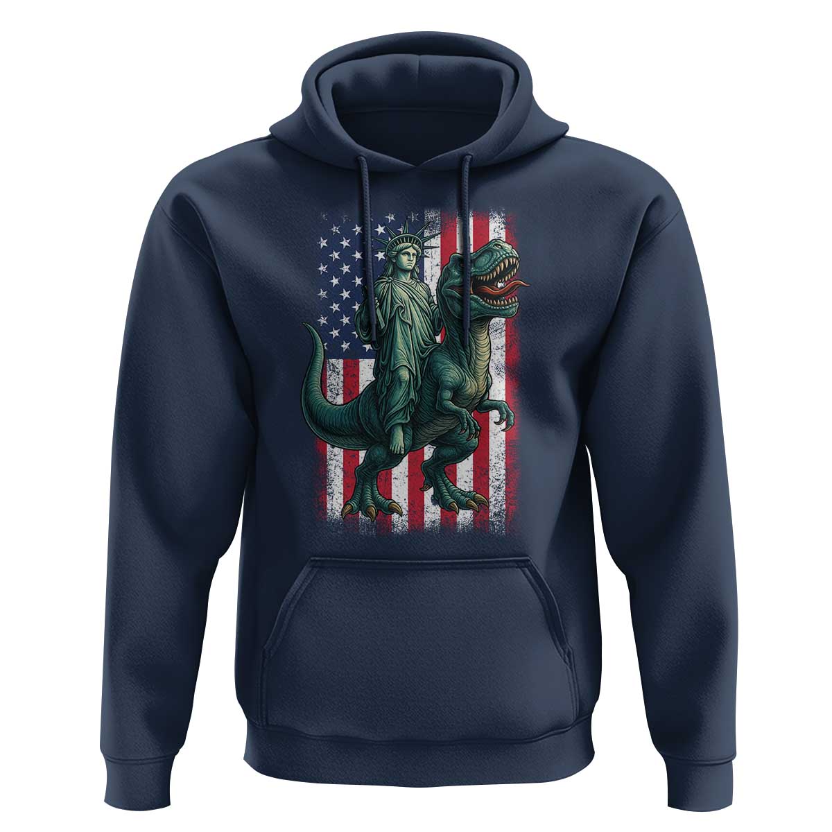 Funny Dinosaur Statue Of Liberty 4th Of July Hoodie American Flag - Wonder Print Shop