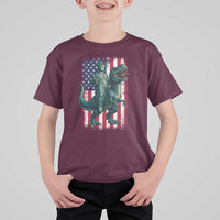 Funny Dinosaur Statue Of Liberty 4th Of July T Shirt For Kid American Flag - Wonder Print Shop