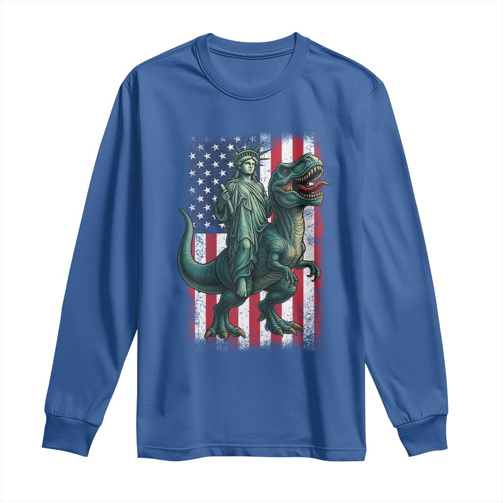 Funny Dinosaur Statue Of Liberty 4th Of July Long Sleeve Shirt American Flag - Wonder Print Shop