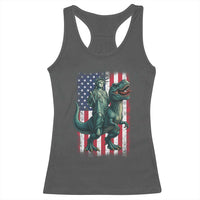 Funny Dinosaur Statue Of Liberty 4th Of July Racerback Tank Top American Flag - Wonder Print Shop