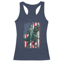 Funny Dinosaur Statue Of Liberty 4th Of July Racerback Tank Top American Flag - Wonder Print Shop
