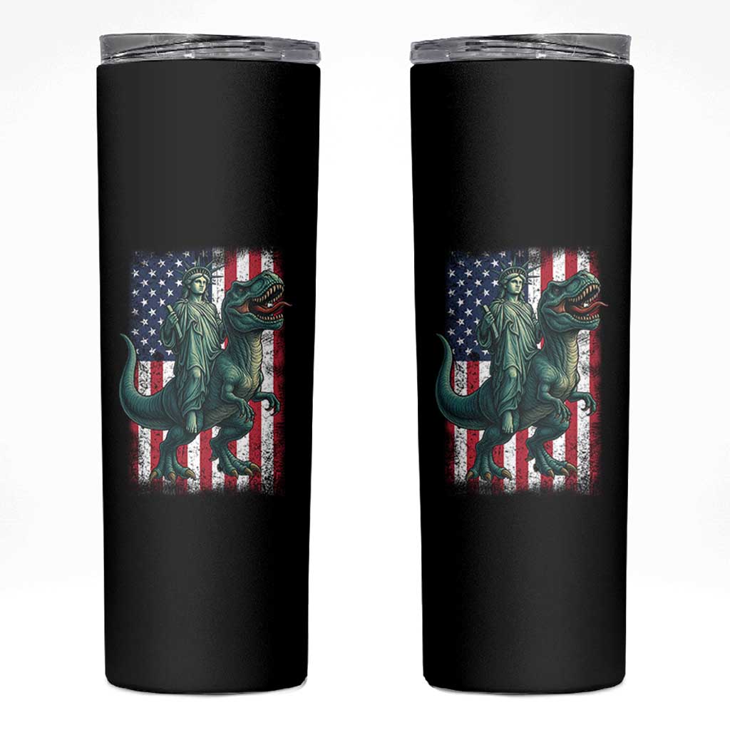 Funny Dinosaur Statue Of Liberty 4th Of July Skinny Tumbler American Flag - Wonder Print Shop