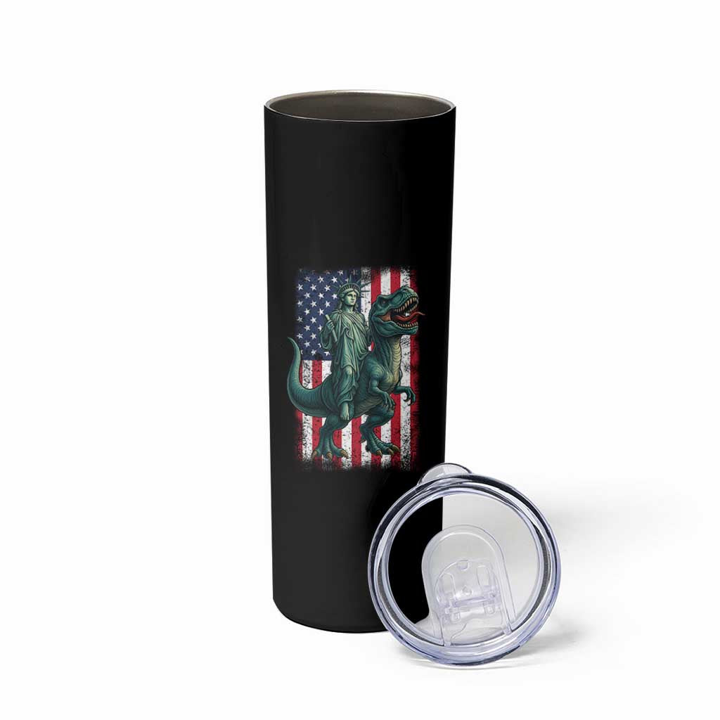 Funny Dinosaur Statue Of Liberty 4th Of July Skinny Tumbler American Flag - Wonder Print Shop
