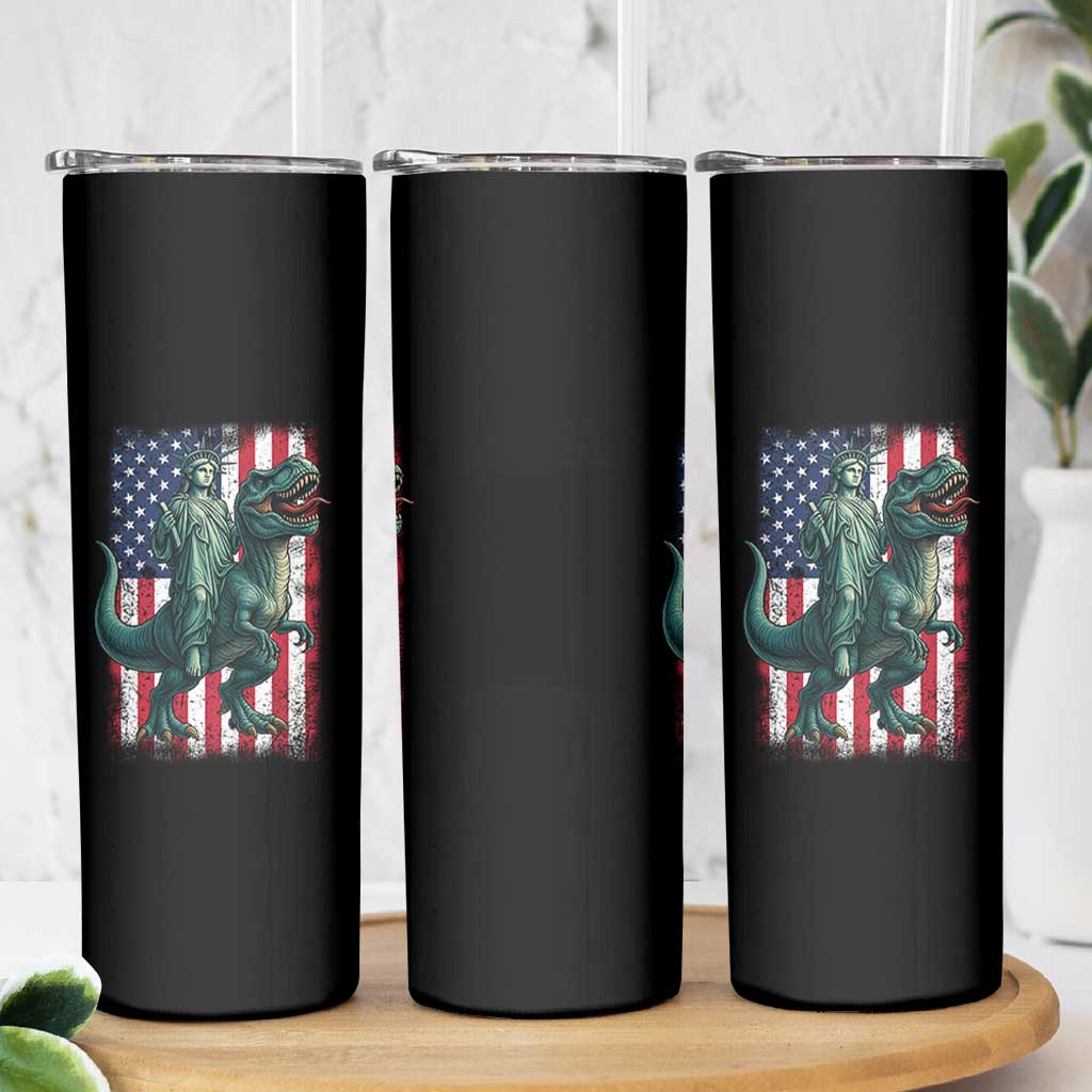 Funny Dinosaur Statue Of Liberty 4th Of July Skinny Tumbler American Flag - Wonder Print Shop