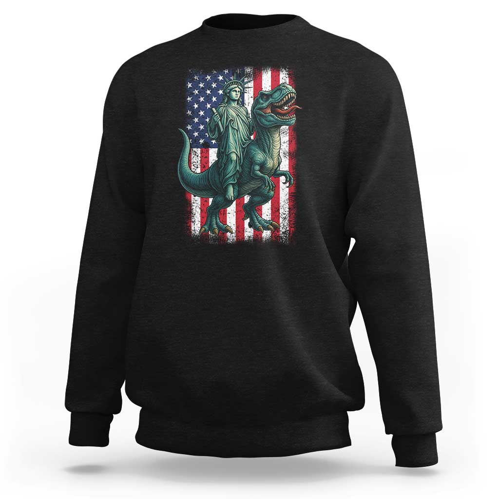 Funny Dinosaur Statue Of Liberty 4th Of July Sweatshirt American Flag - Wonder Print Shop