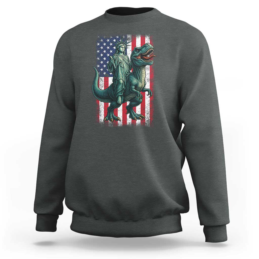 Funny Dinosaur Statue Of Liberty 4th Of July Sweatshirt American Flag - Wonder Print Shop