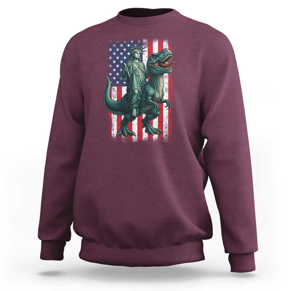 Funny Dinosaur Statue Of Liberty 4th Of July Sweatshirt American Flag - Wonder Print Shop