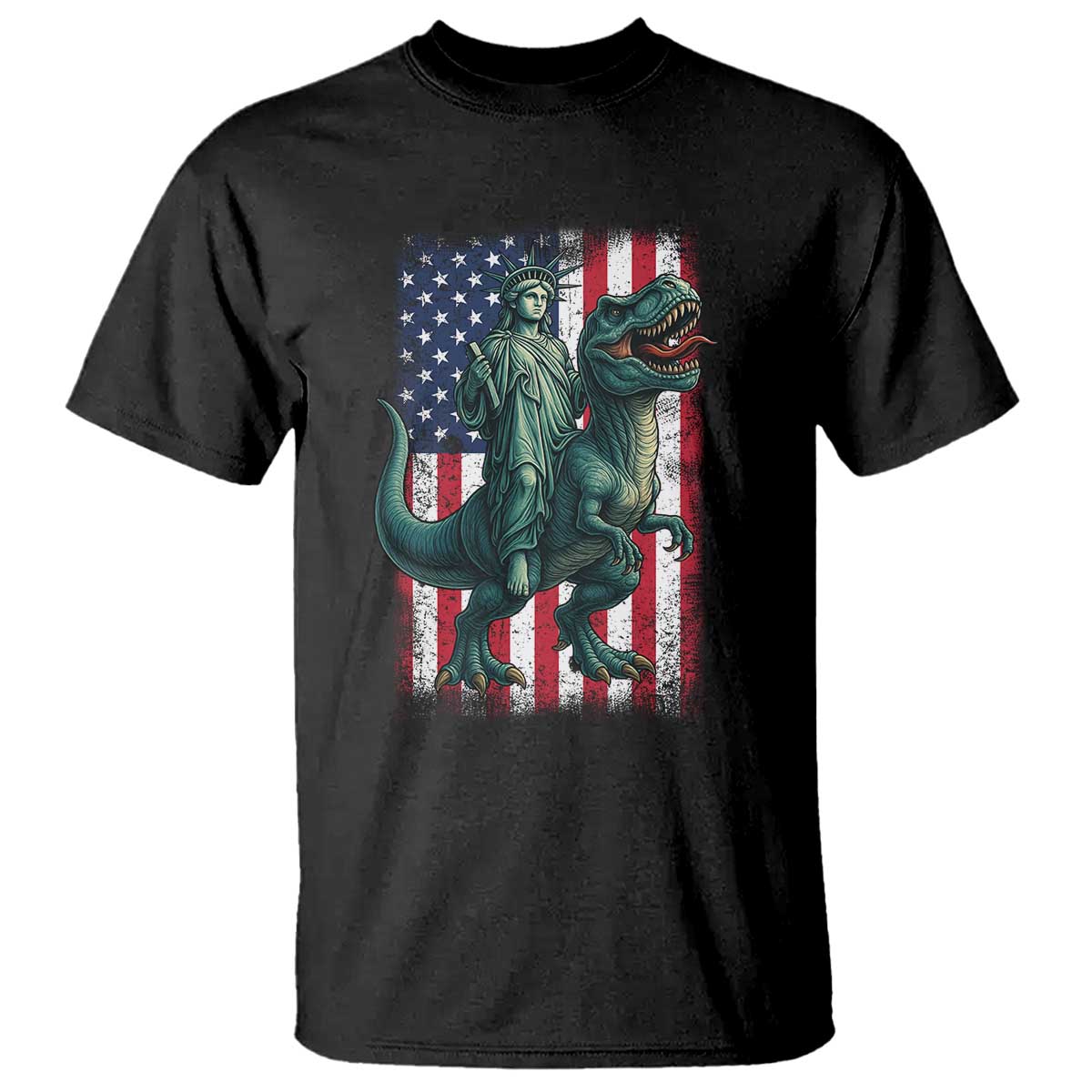 Funny Dinosaur Statue Of Liberty 4th Of July T Shirt American Flag - Wonder Print Shop