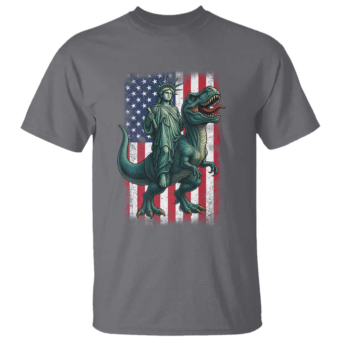 Funny Dinosaur Statue Of Liberty 4th Of July T Shirt American Flag - Wonder Print Shop
