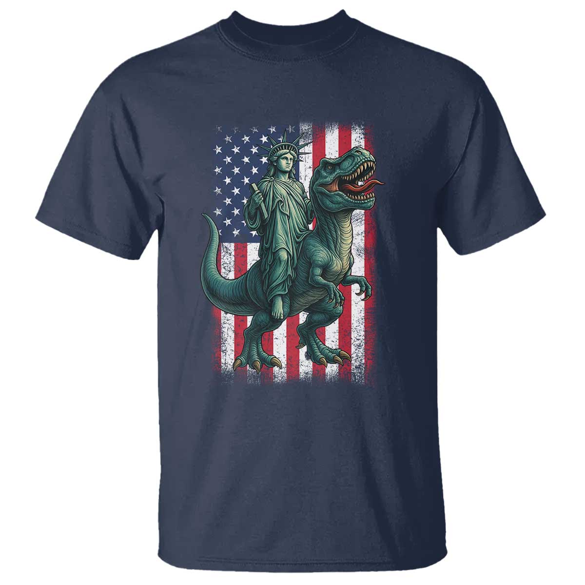 Funny Dinosaur Statue Of Liberty 4th Of July T Shirt American Flag - Wonder Print Shop