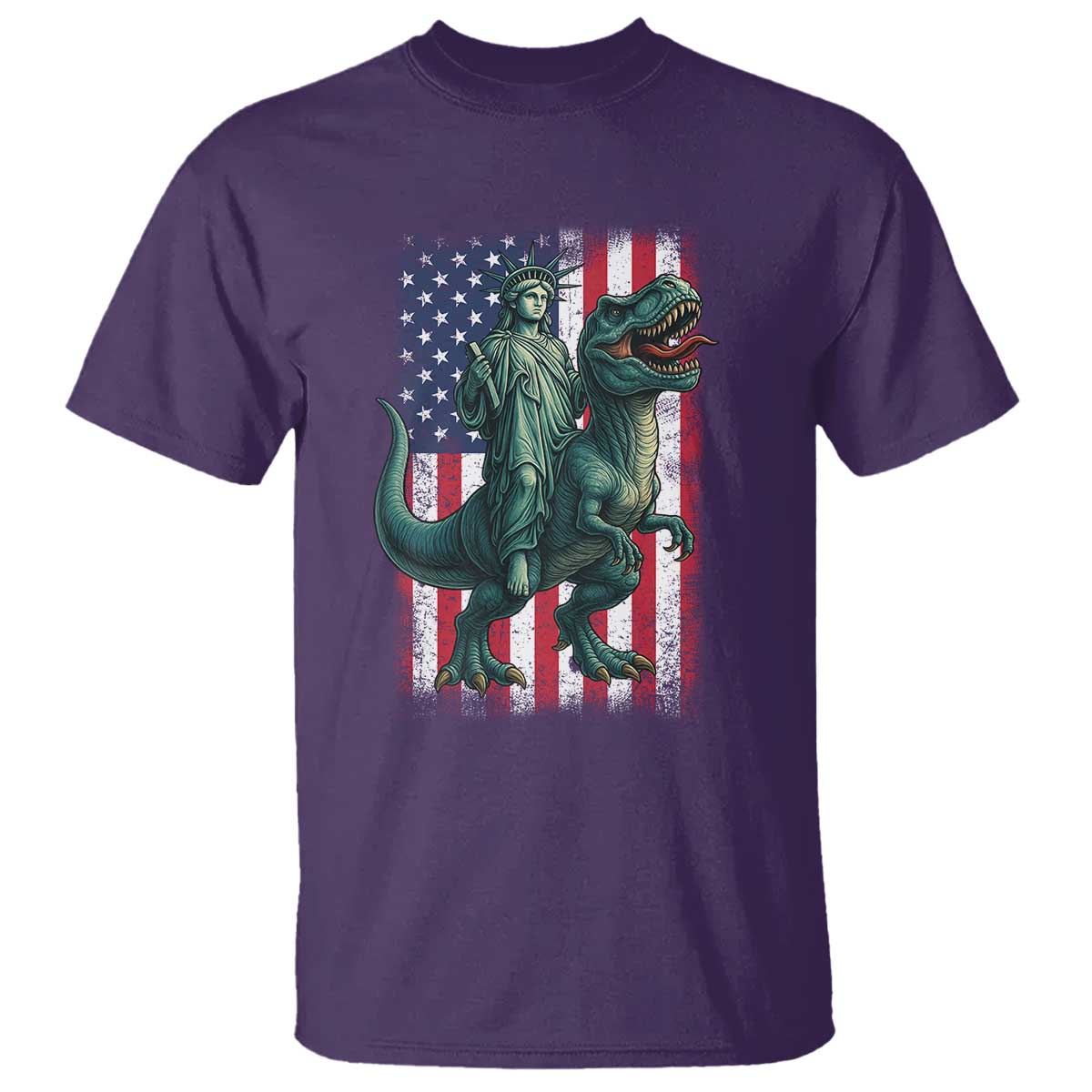 Funny Dinosaur Statue Of Liberty 4th Of July T Shirt American Flag - Wonder Print Shop