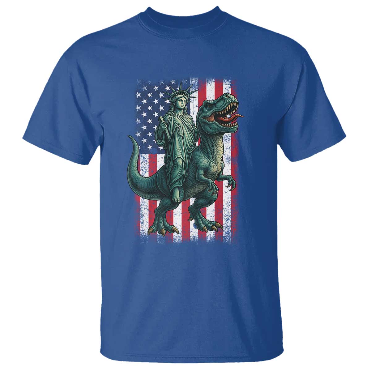 Funny Dinosaur Statue Of Liberty 4th Of July T Shirt American Flag - Wonder Print Shop