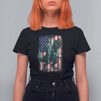 Funny Dinosaur Statue Of Liberty 4th Of July T Shirt For Women American Flag - Wonder Print Shop