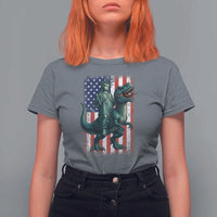Funny Dinosaur Statue Of Liberty 4th Of July T Shirt For Women American Flag - Wonder Print Shop