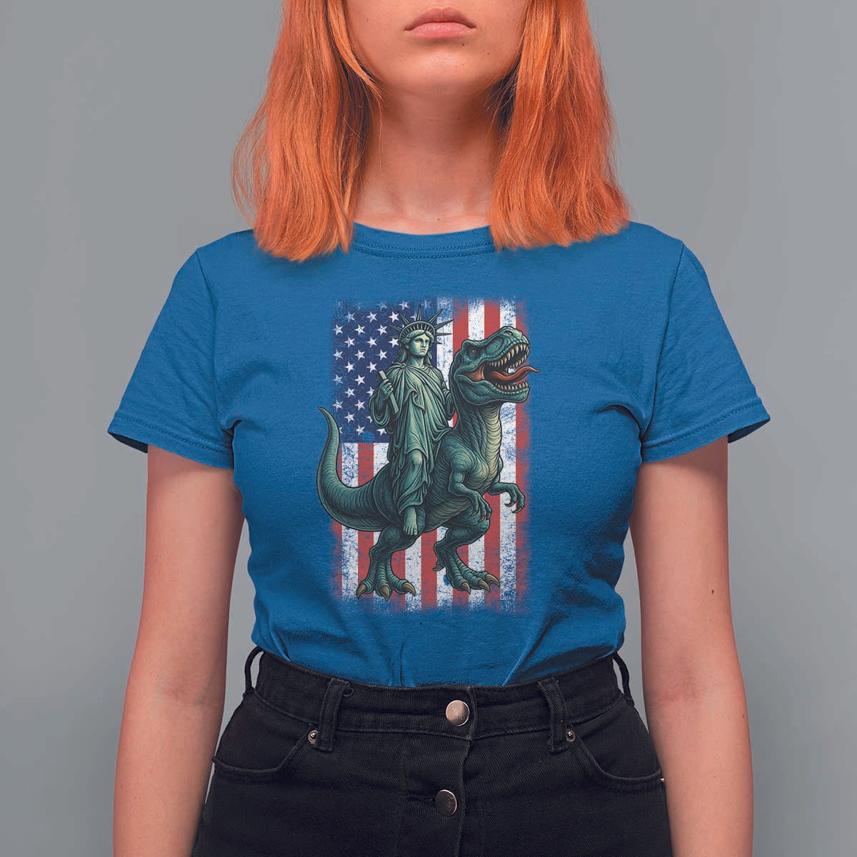 Funny Dinosaur Statue Of Liberty 4th Of July T Shirt For Women American Flag - Wonder Print Shop