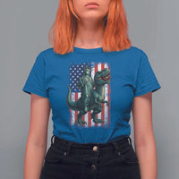 Funny Dinosaur Statue Of Liberty 4th Of July T Shirt For Women American Flag - Wonder Print Shop