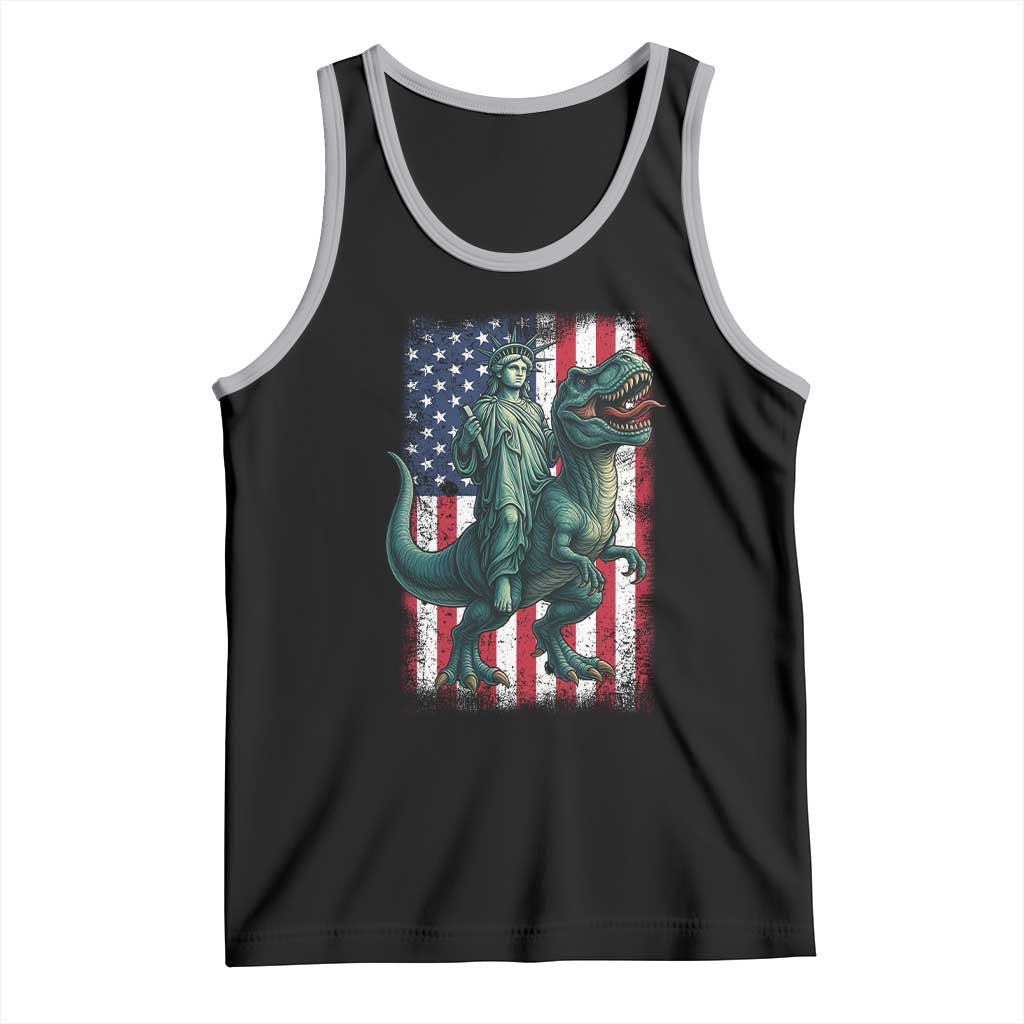 Funny Dinosaur Statue Of Liberty 4th Of July Tank Top American Flag - Wonder Print Shop