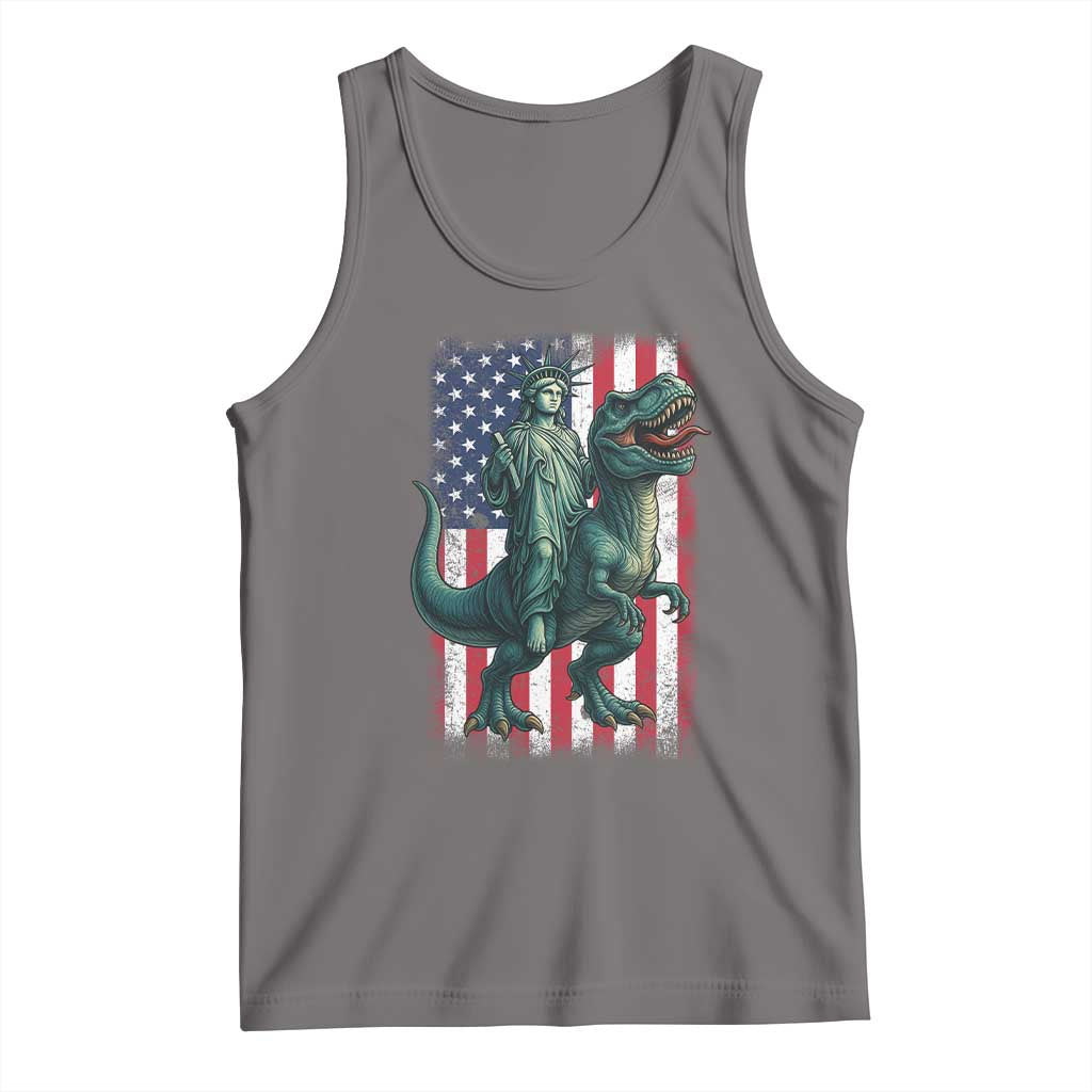 Funny Dinosaur Statue Of Liberty 4th Of July Tank Top American Flag - Wonder Print Shop