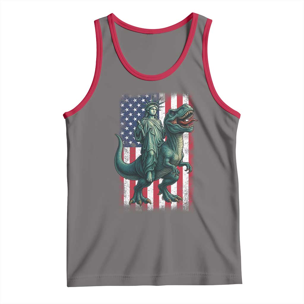 Funny Dinosaur Statue Of Liberty 4th Of July Tank Top American Flag - Wonder Print Shop