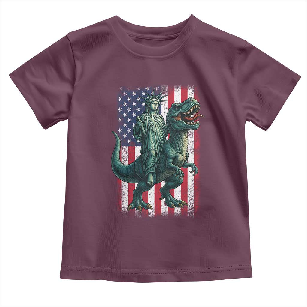 Funny Dinosaur Statue Of Liberty 4th Of July Toddler T Shirt American Flag - Wonder Print Shop