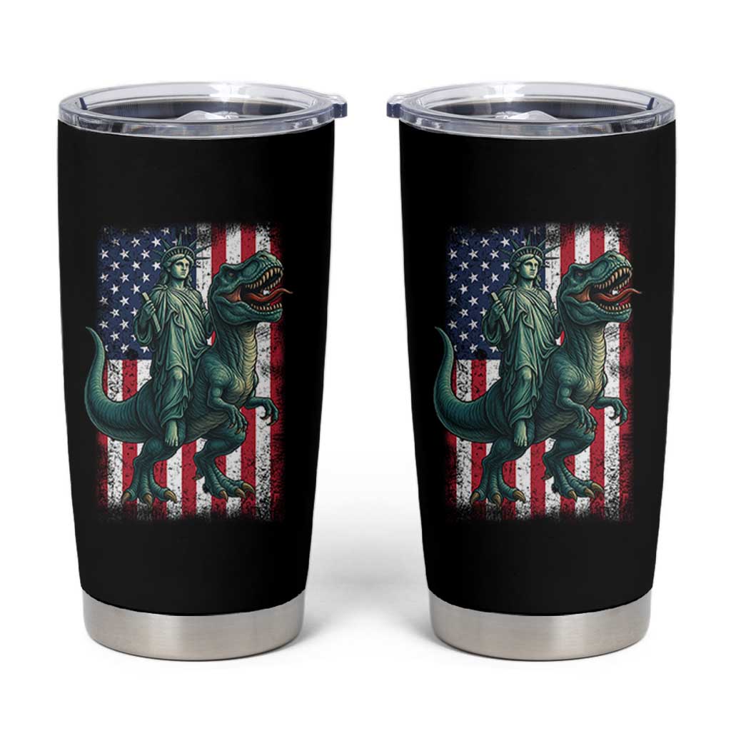 Funny Dinosaur Statue Of Liberty 4th Of July Tumbler Cup American Flag - Wonder Print Shop