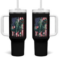 Funny Dinosaur Statue Of Liberty 4th Of July Tumbler With Handle American Flag - Wonder Print Shop