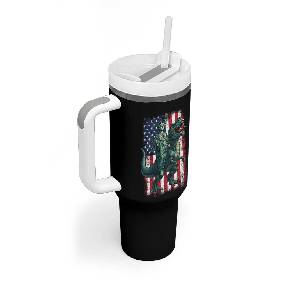 Funny Dinosaur Statue Of Liberty 4th Of July Tumbler With Handle American Flag - Wonder Print Shop