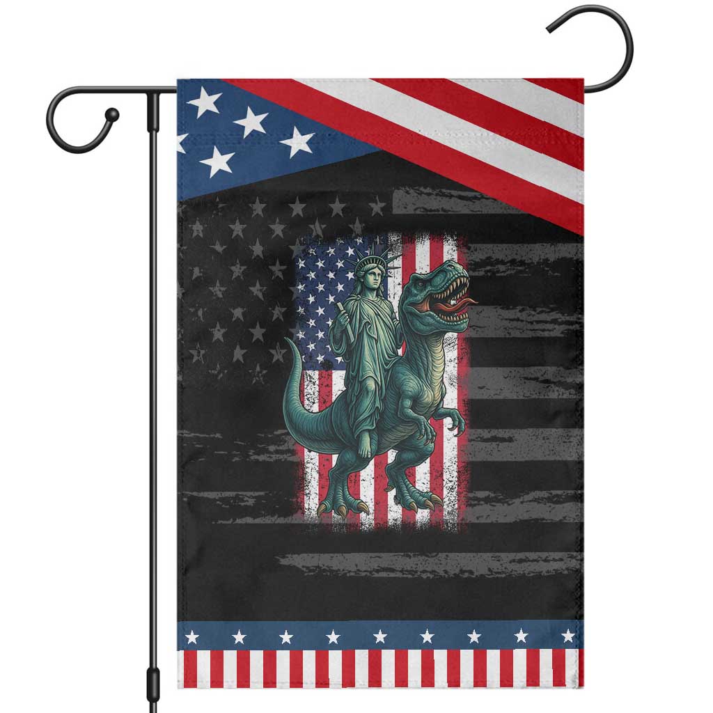 Funny Dinosaur Statue Of Liberty 4th Of July Garden Flag American Flag