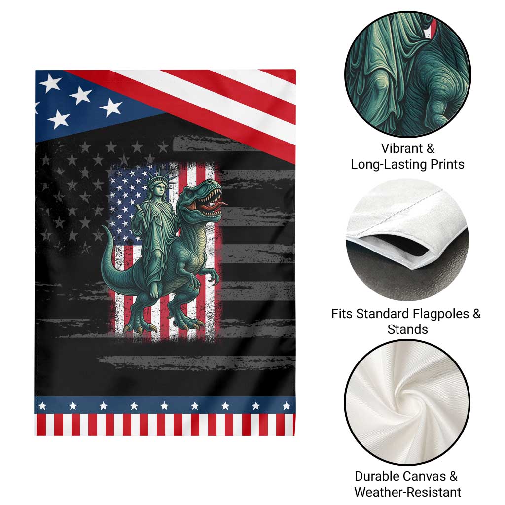 Funny Dinosaur Statue Of Liberty 4th Of July Garden Flag American Flag