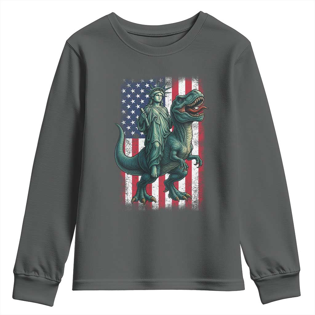 Funny Dinosaur Statue Of Liberty 4th Of July Youth Sweatshirt American Flag - Wonder Print Shop
