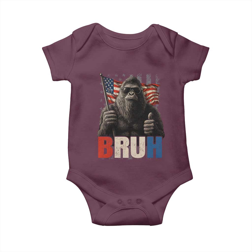 Funny 4th Of July Bigfoot Bruh Baby Onesie Patriotic Sasquatch American US Flag - Wonder Print Shop