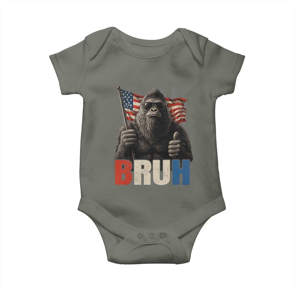 Funny 4th Of July Bigfoot Bruh Baby Onesie Patriotic Sasquatch American US Flag - Wonder Print Shop