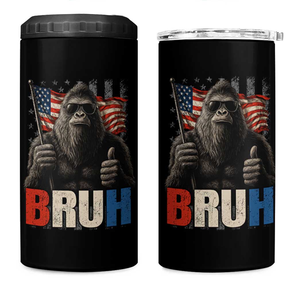 Funny 4th Of July Bigfoot Bruh 4 in 1 Can Cooler Tumbler Patriotic Sasquatch American US Flag - Wonder Print Shop