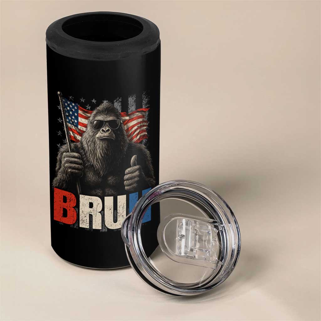 Funny 4th Of July Bigfoot Bruh 4 in 1 Can Cooler Tumbler Patriotic Sasquatch American US Flag - Wonder Print Shop
