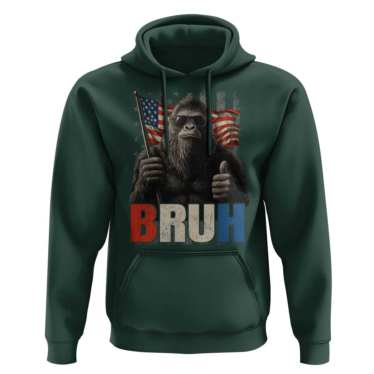 Funny 4th Of July Bigfoot Bruh Hoodie Patriotic Sasquatch American US Flag - Wonder Print Shop