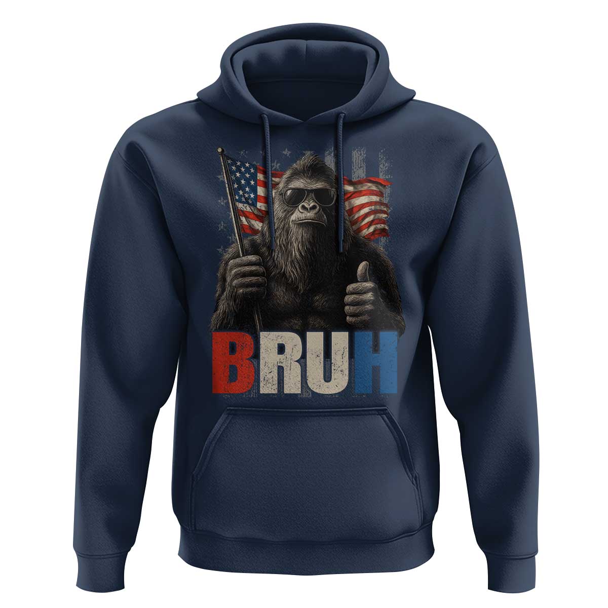 Funny 4th Of July Bigfoot Bruh Hoodie Patriotic Sasquatch American US Flag - Wonder Print Shop