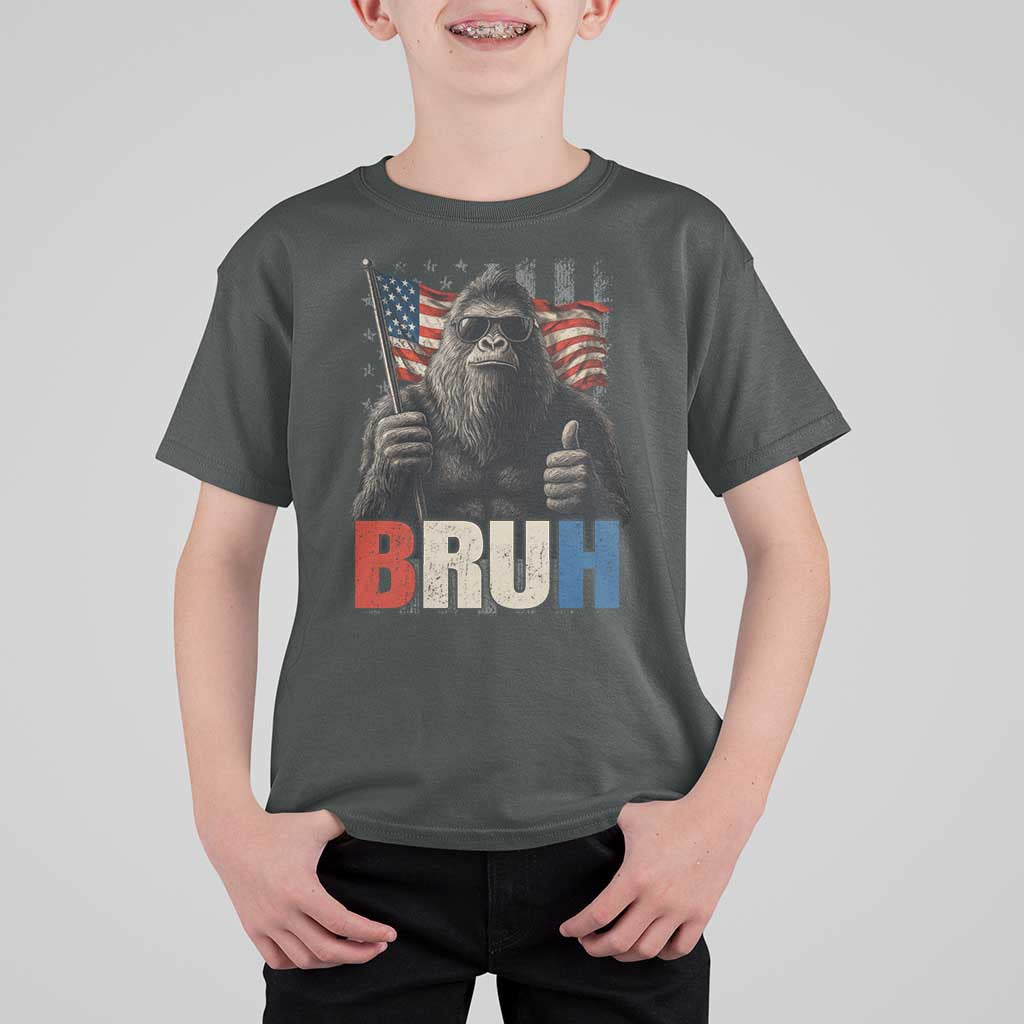 Funny 4th Of July Bigfoot Bruh T Shirt For Kid Patriotic Sasquatch American US Flag - Wonder Print Shop