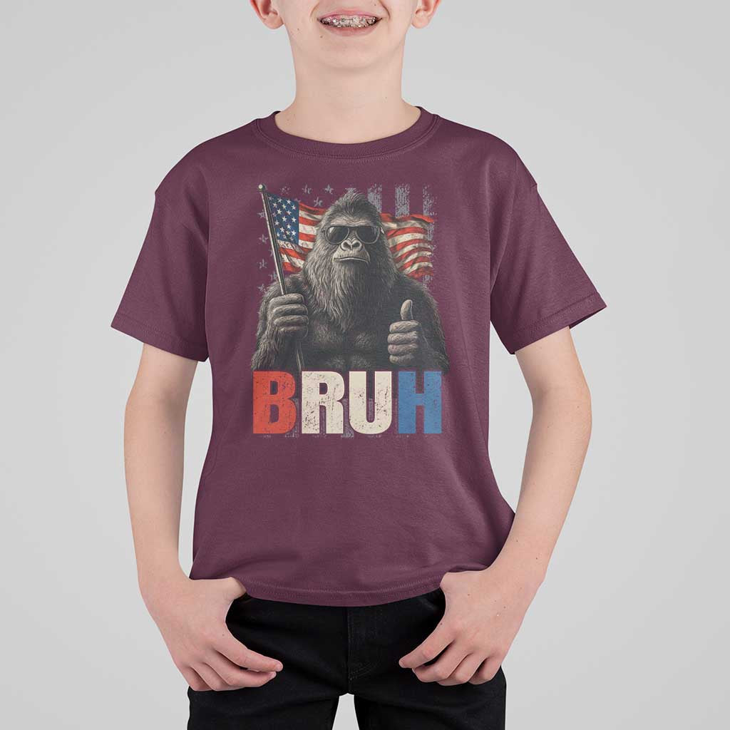 Funny 4th Of July Bigfoot Bruh T Shirt For Kid Patriotic Sasquatch American US Flag - Wonder Print Shop