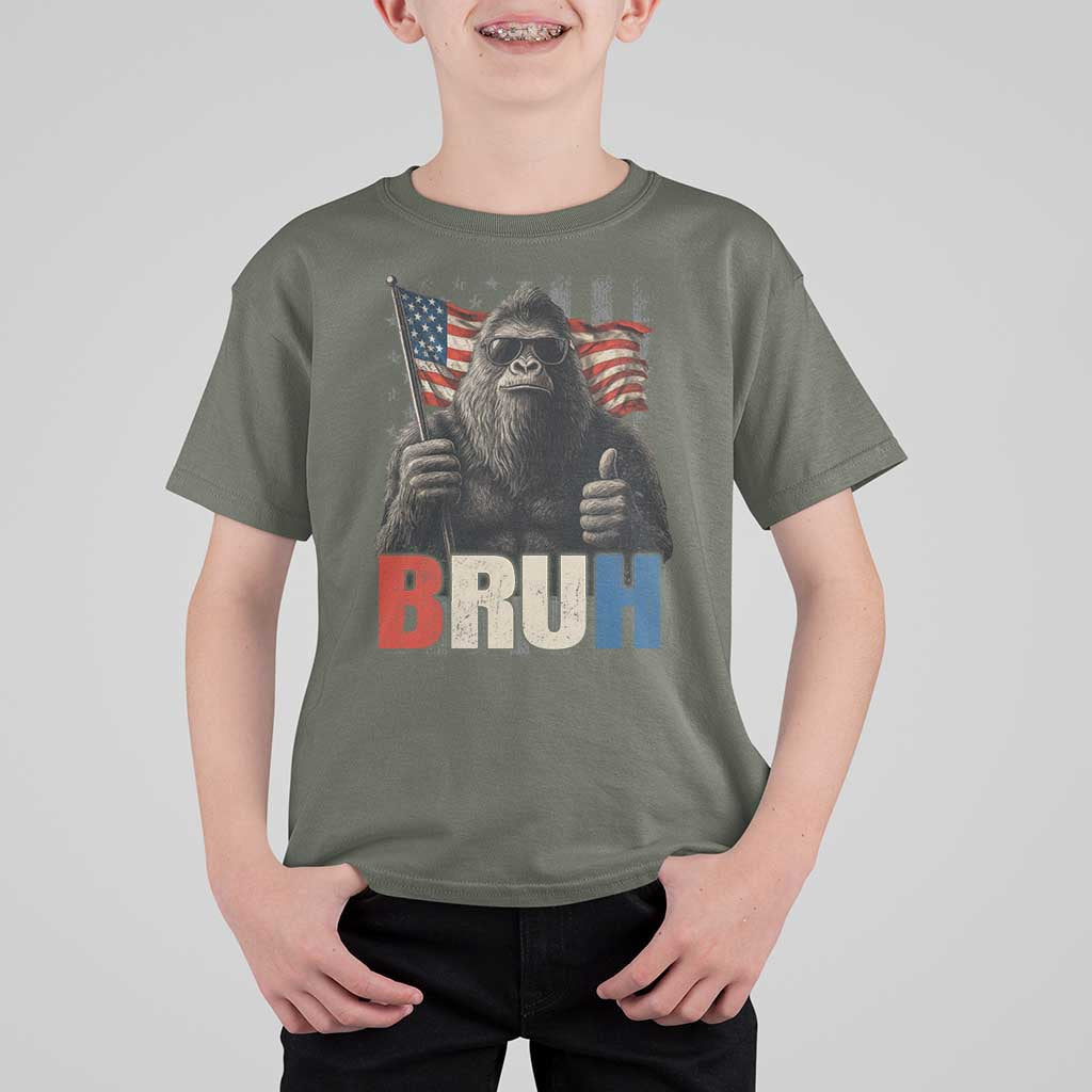 Funny 4th Of July Bigfoot Bruh T Shirt For Kid Patriotic Sasquatch American US Flag - Wonder Print Shop