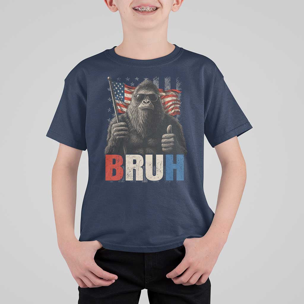 Funny 4th Of July Bigfoot Bruh T Shirt For Kid Patriotic Sasquatch American US Flag - Wonder Print Shop