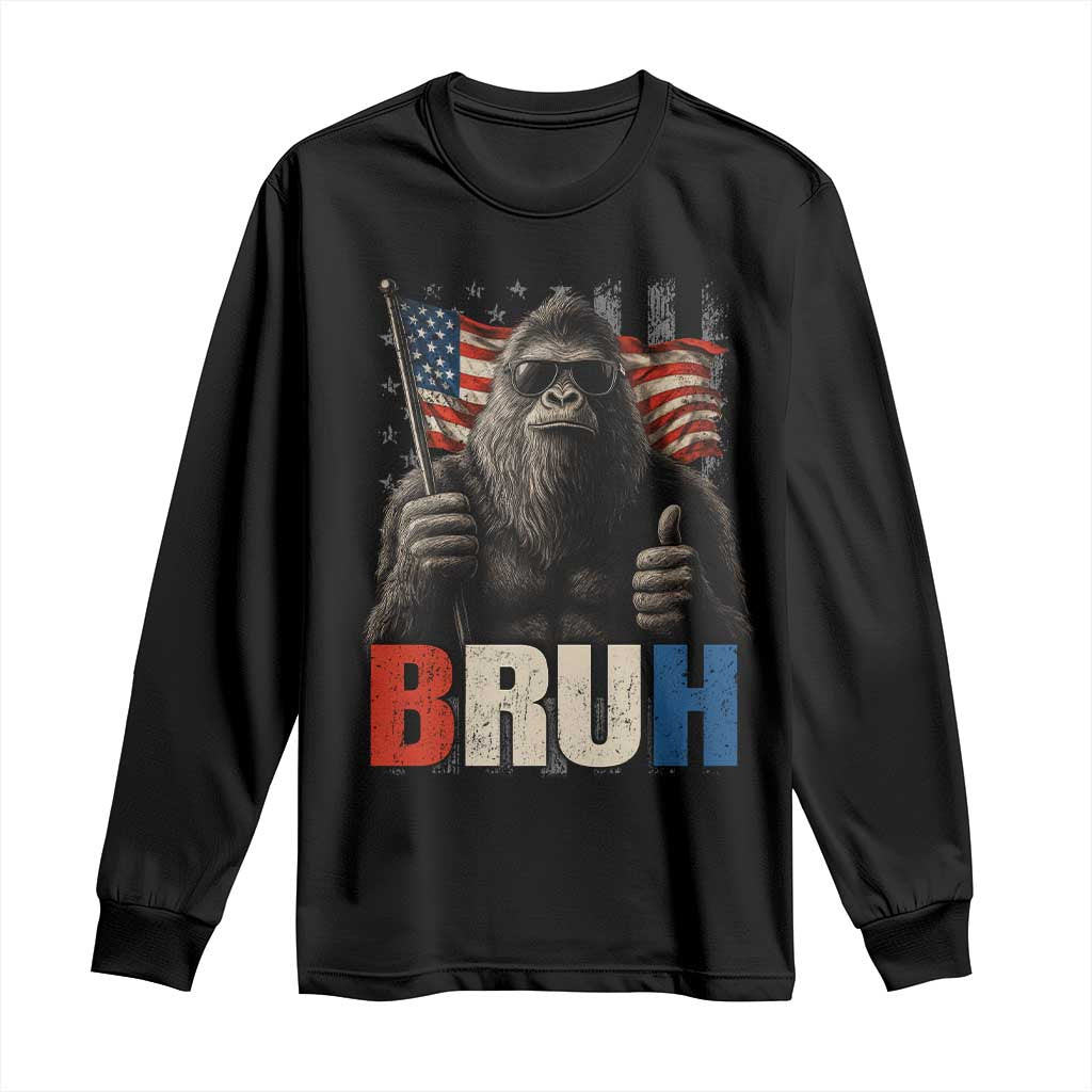 Funny 4th Of July Bigfoot Bruh Long Sleeve Shirt Patriotic Sasquatch American US Flag - Wonder Print Shop