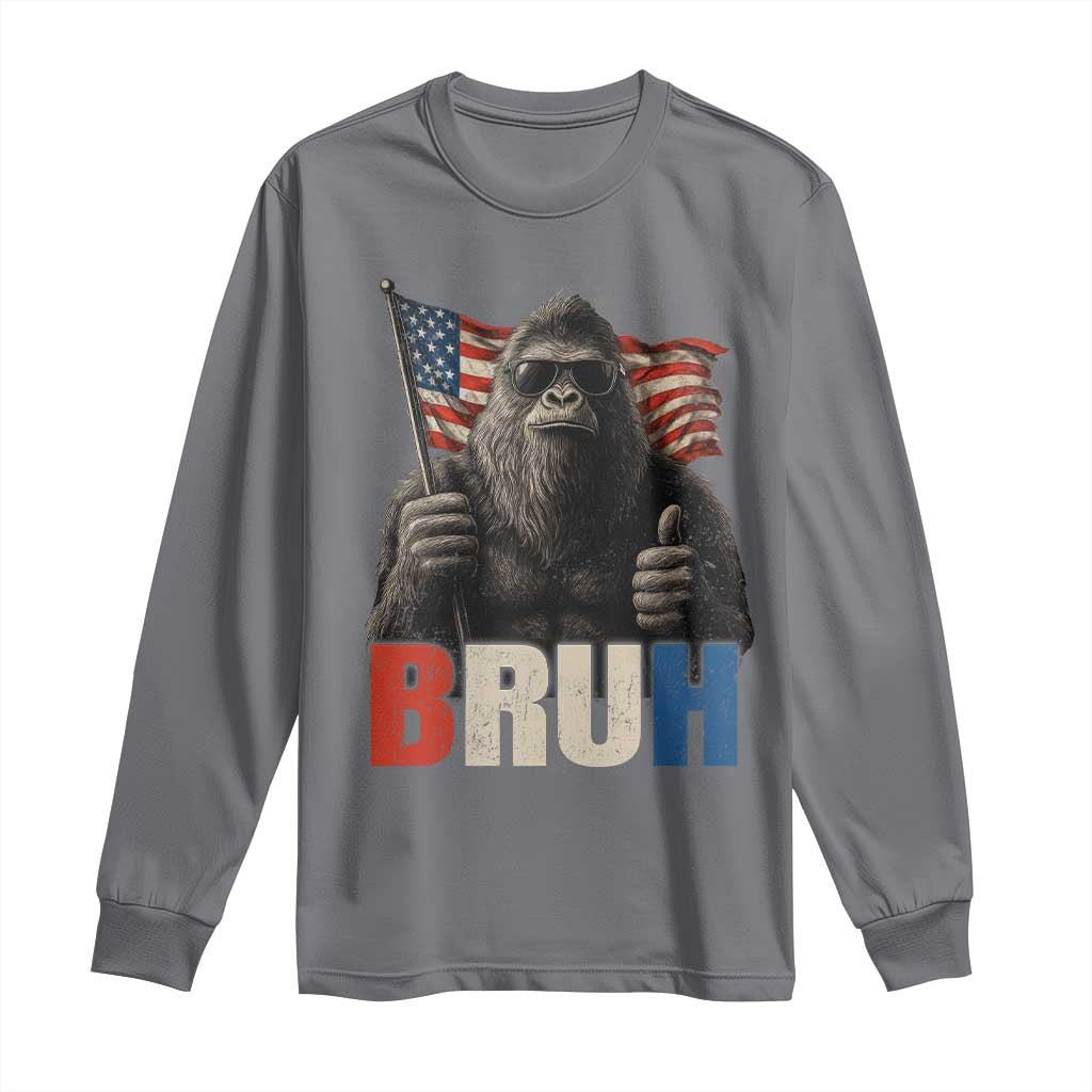 Funny 4th Of July Bigfoot Bruh Long Sleeve Shirt Patriotic Sasquatch American US Flag - Wonder Print Shop
