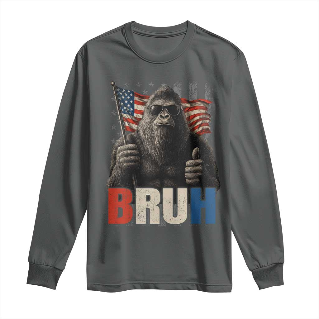 Funny 4th Of July Bigfoot Bruh Long Sleeve Shirt Patriotic Sasquatch American US Flag - Wonder Print Shop