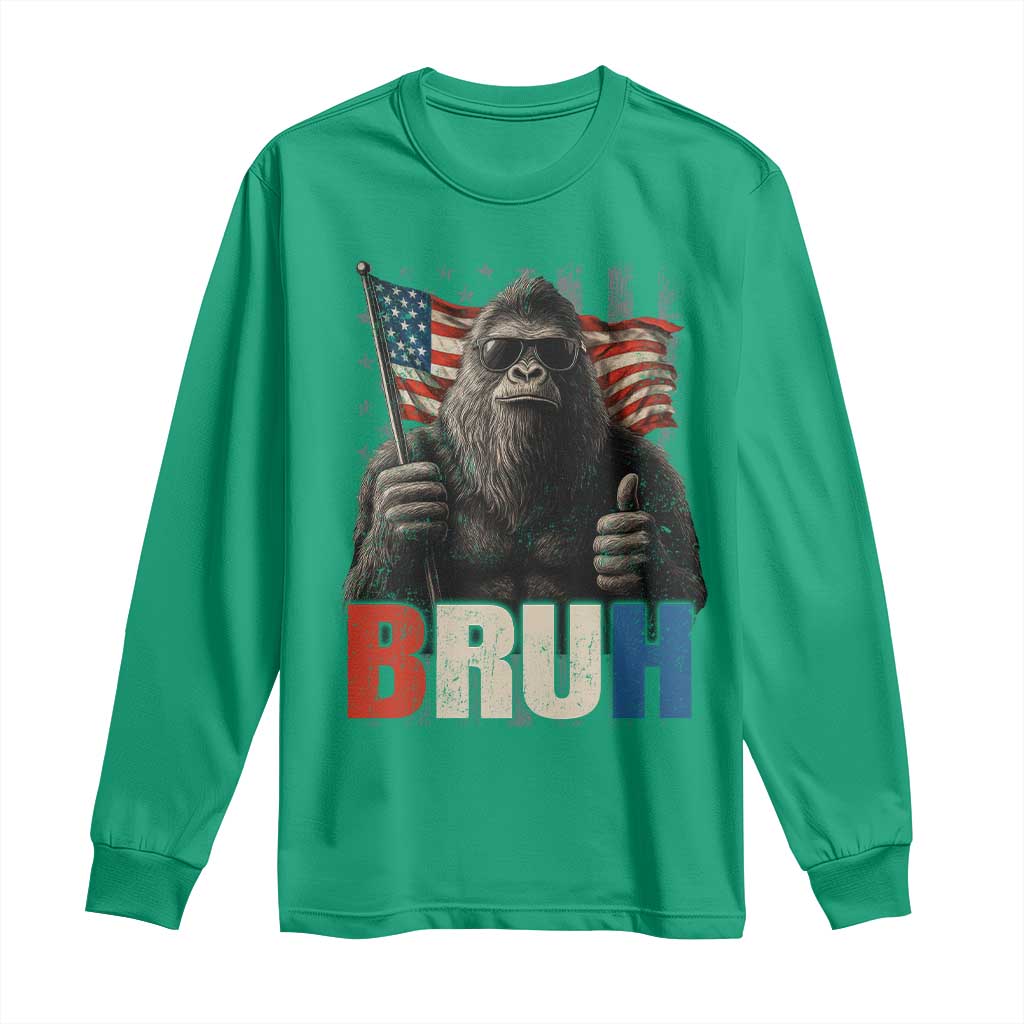 Funny 4th Of July Bigfoot Bruh Long Sleeve Shirt Patriotic Sasquatch American US Flag - Wonder Print Shop