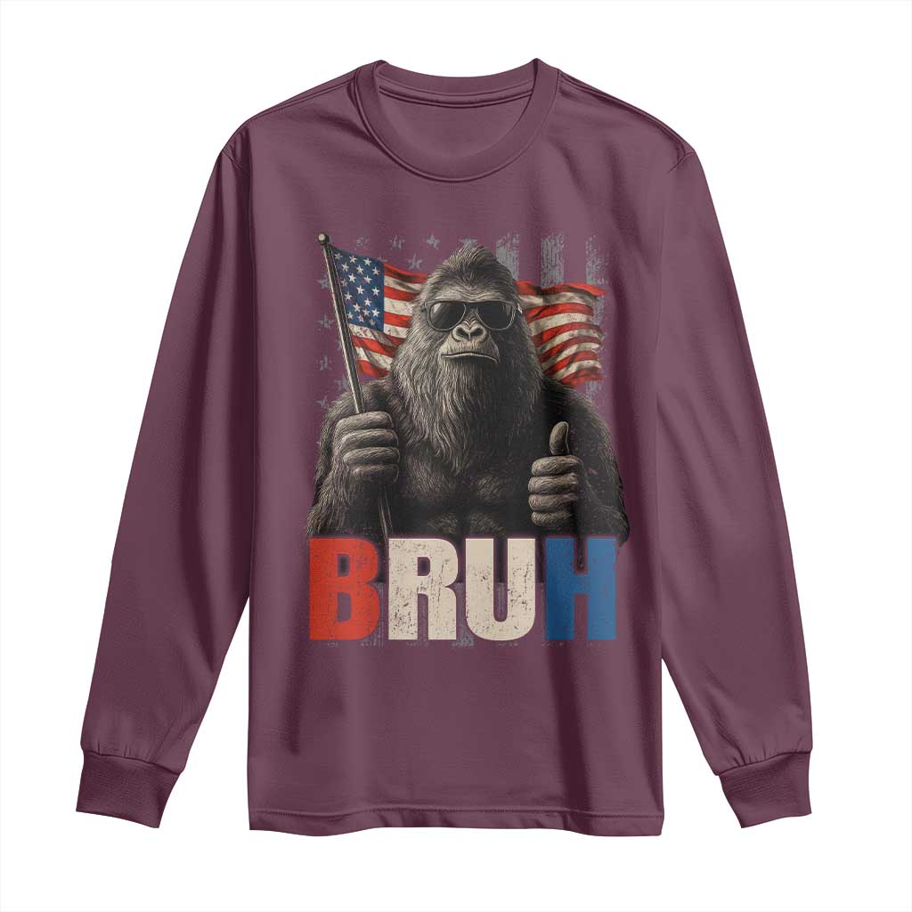 Funny 4th Of July Bigfoot Bruh Long Sleeve Shirt Patriotic Sasquatch American US Flag - Wonder Print Shop