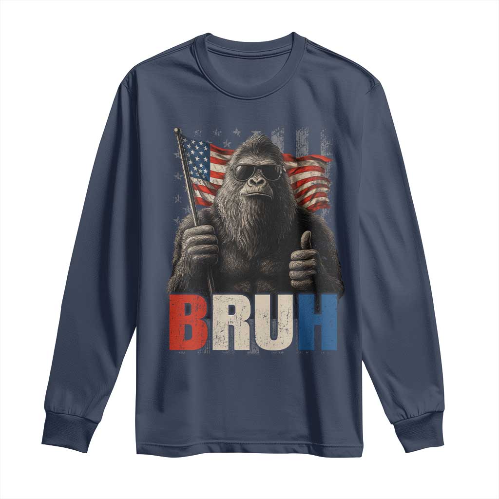 Funny 4th Of July Bigfoot Bruh Long Sleeve Shirt Patriotic Sasquatch American US Flag - Wonder Print Shop