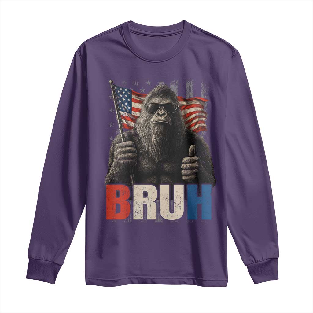 Funny 4th Of July Bigfoot Bruh Long Sleeve Shirt Patriotic Sasquatch American US Flag - Wonder Print Shop